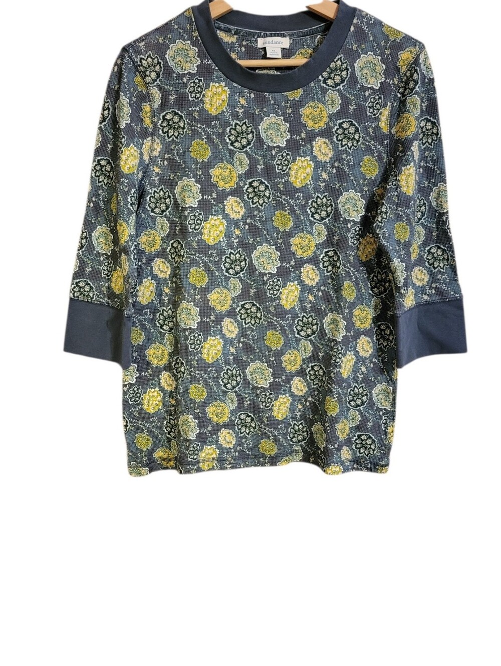 Sundance Blue Floral Waffle Knit Boho Top